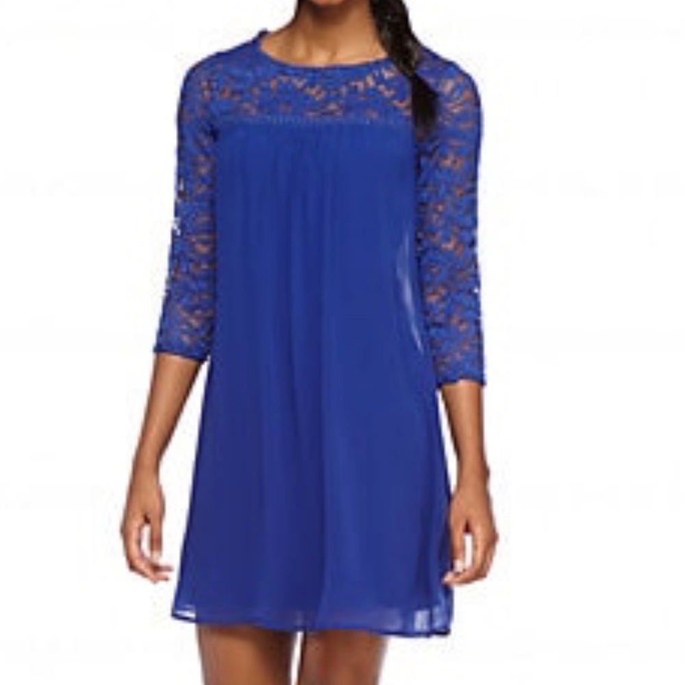 Blue Lace Trim Shift Dress